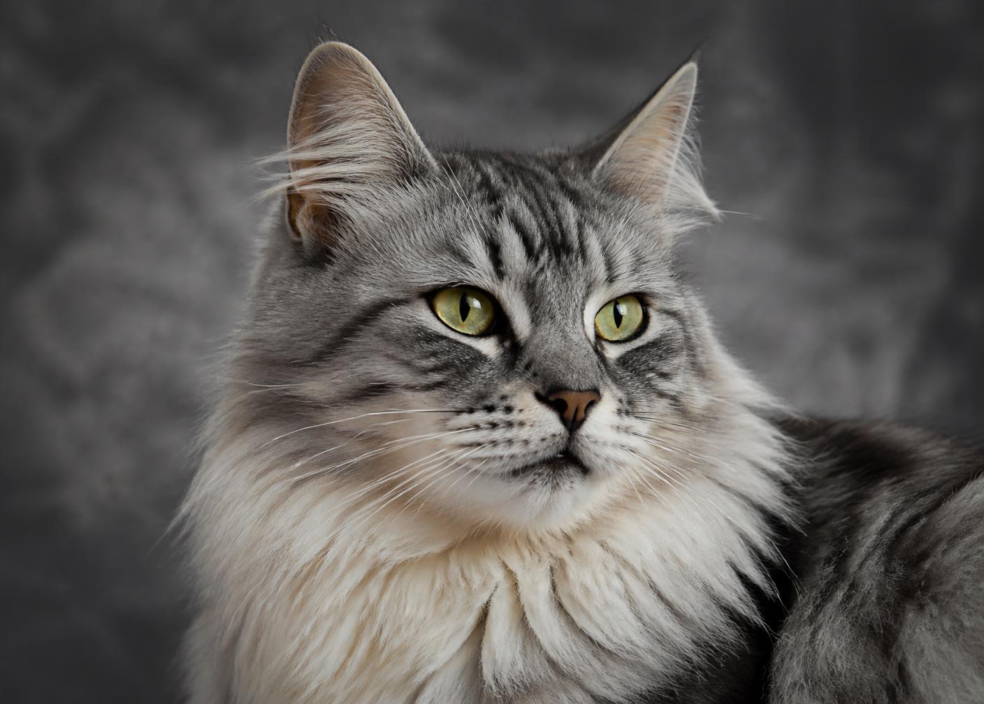 Studio portrait of a silver longhair cat